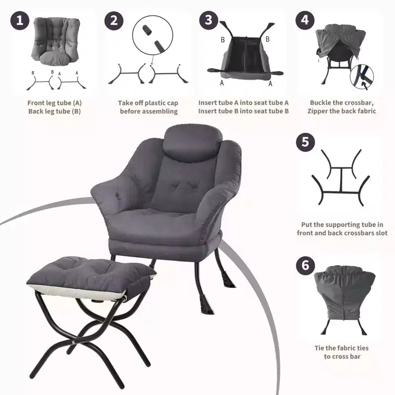 Fauteuil confortable GustoWave avec repose-pieds pliant, fauteuil de lecture en velours pour adultes, meuble d'appoint compact