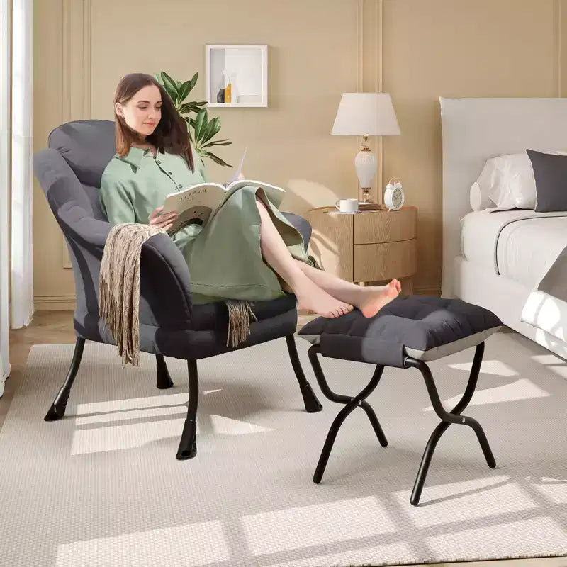Fauteuil confortable GustoWave avec repose-pieds pliant, fauteuil de lecture en velours pour adultes, meuble d'appoint compact