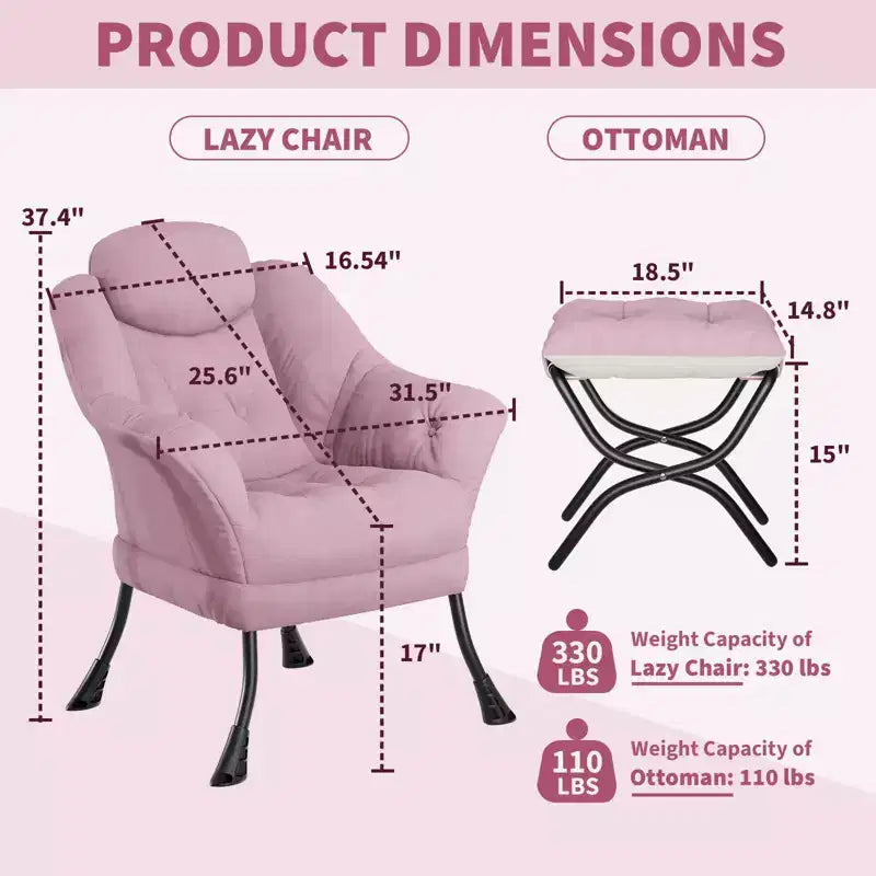 Fauteuil confortable GustoWave avec repose-pieds pliant, fauteuil de lecture en velours pour adultes, meuble d'appoint compact