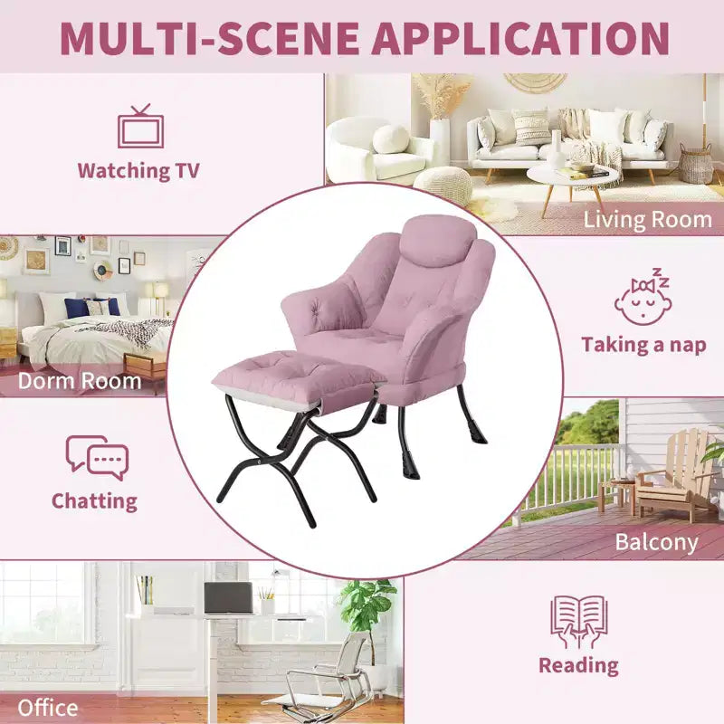 Fauteuil confortable GustoWave avec repose-pieds pliant, fauteuil de lecture en velours pour adultes, meuble d'appoint compact