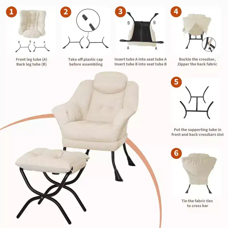 Fauteuil confortable GustoWave avec repose-pieds pliant, fauteuil de lecture en velours pour adultes, meuble d'appoint compact