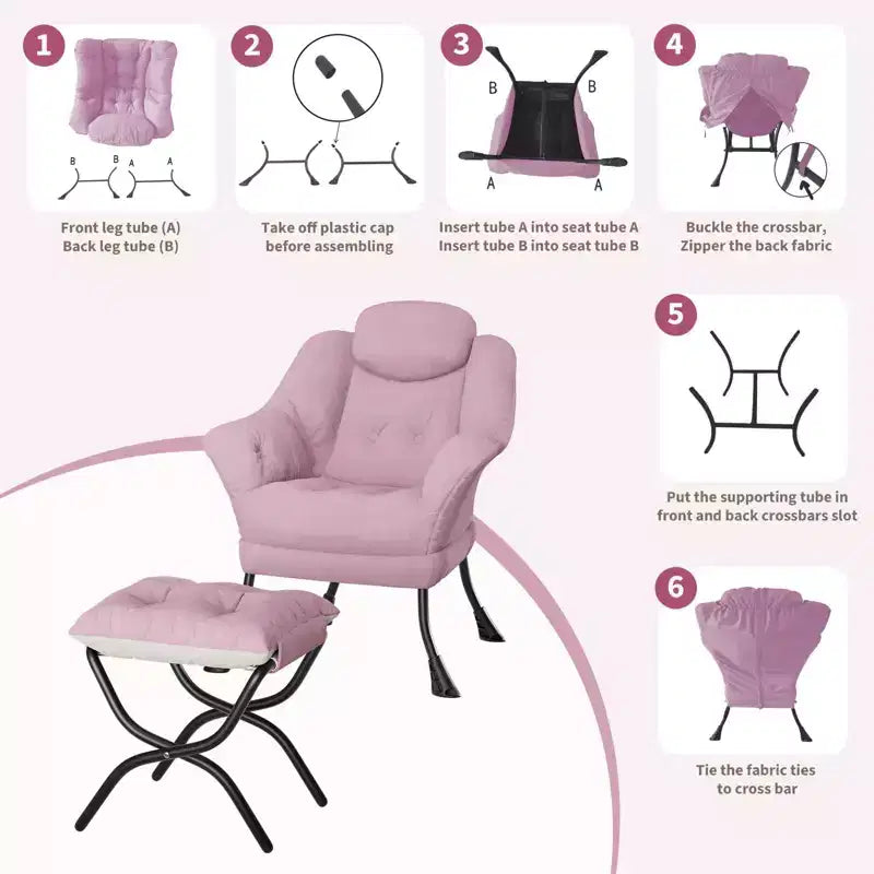 Fauteuil confortable GustoWave avec repose-pieds pliant, fauteuil de lecture en velours pour adultes, meuble d'appoint compact