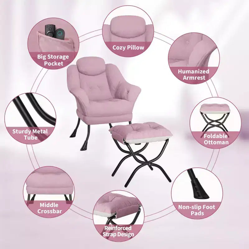 Fauteuil confortable GustoWave avec repose-pieds pliant, fauteuil de lecture en velours pour adultes, meuble d'appoint compact