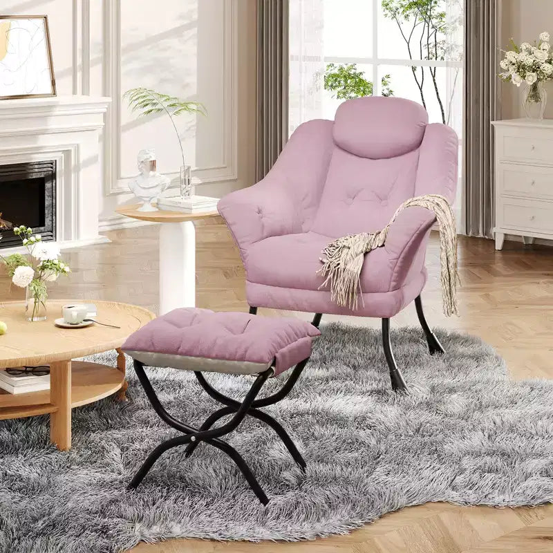 Fauteuil confortable GustoWave avec repose-pieds pliant, fauteuil de lecture en velours pour adultes, meuble d'appoint compact