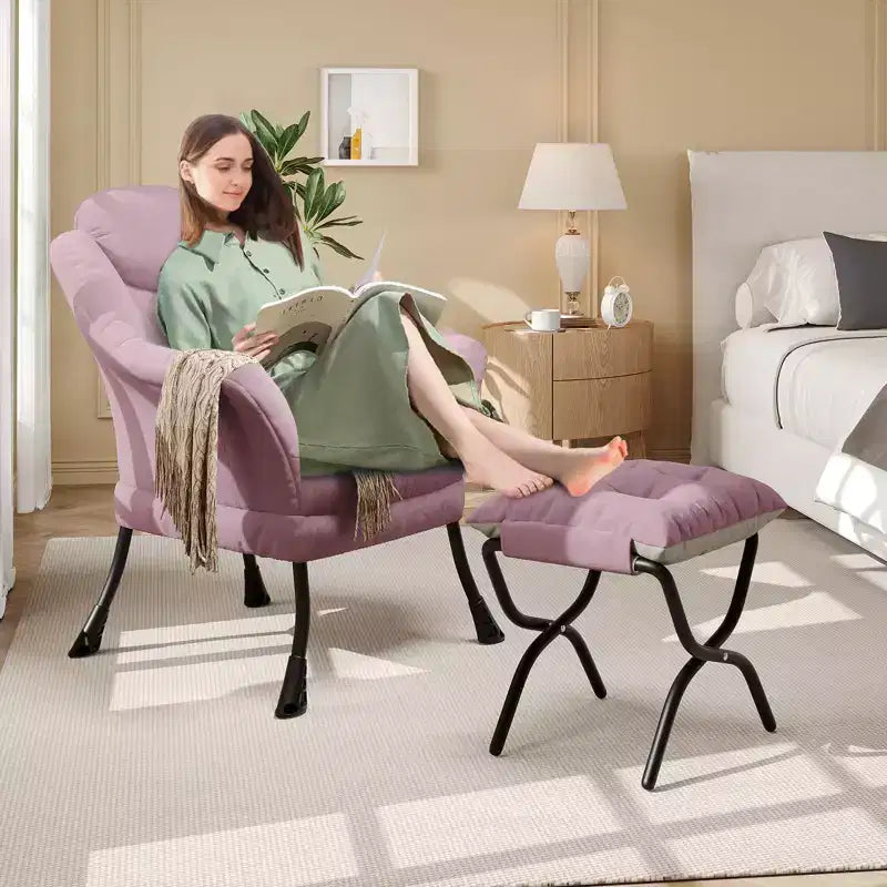 Fauteuil confortable GustoWave avec repose-pieds pliant, fauteuil de lecture en velours pour adultes, meuble d'appoint compact
