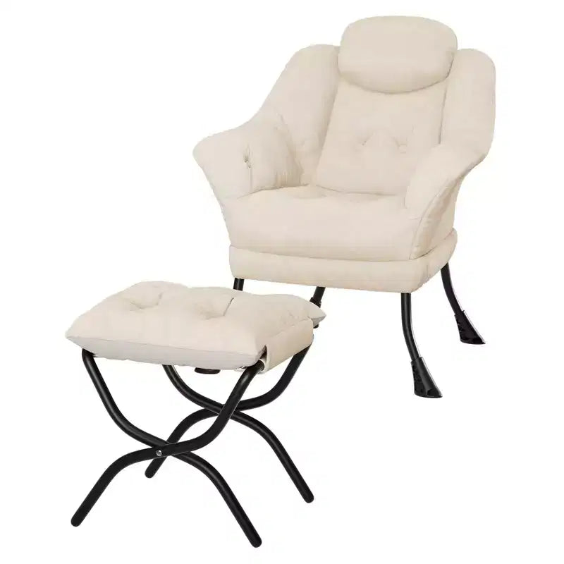 GustoWave Comfy Armchair with Folding Footstool, Velvet Upholstered Lounge Reading Chair for Adults, Compact Accent Furniture