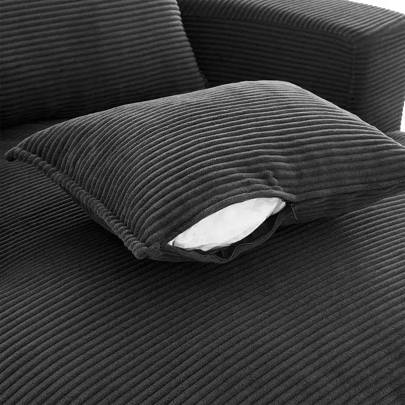 Fauteuil canapé rond pivotant Whisen en velours côtelé avec coussin double épaisseur et 3 oreillers amovibles