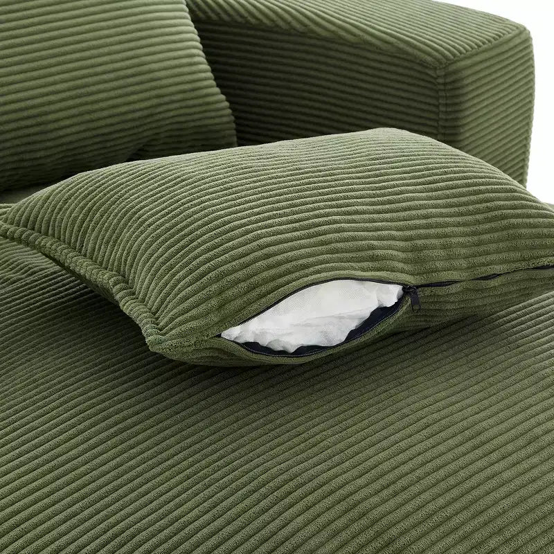 Fauteuil canapé rond pivotant Whisen en velours côtelé avec coussin double épaisseur et 3 oreillers amovibles
