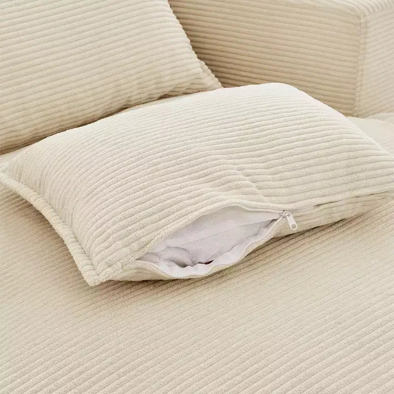 Fauteuil canapé rond pivotant Whisen en velours côtelé avec coussin double épaisseur et 3 oreillers amovibles