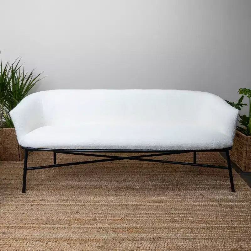 Banc de canapé rembourré en tissu bouclé Storied Home Bowery, blanc