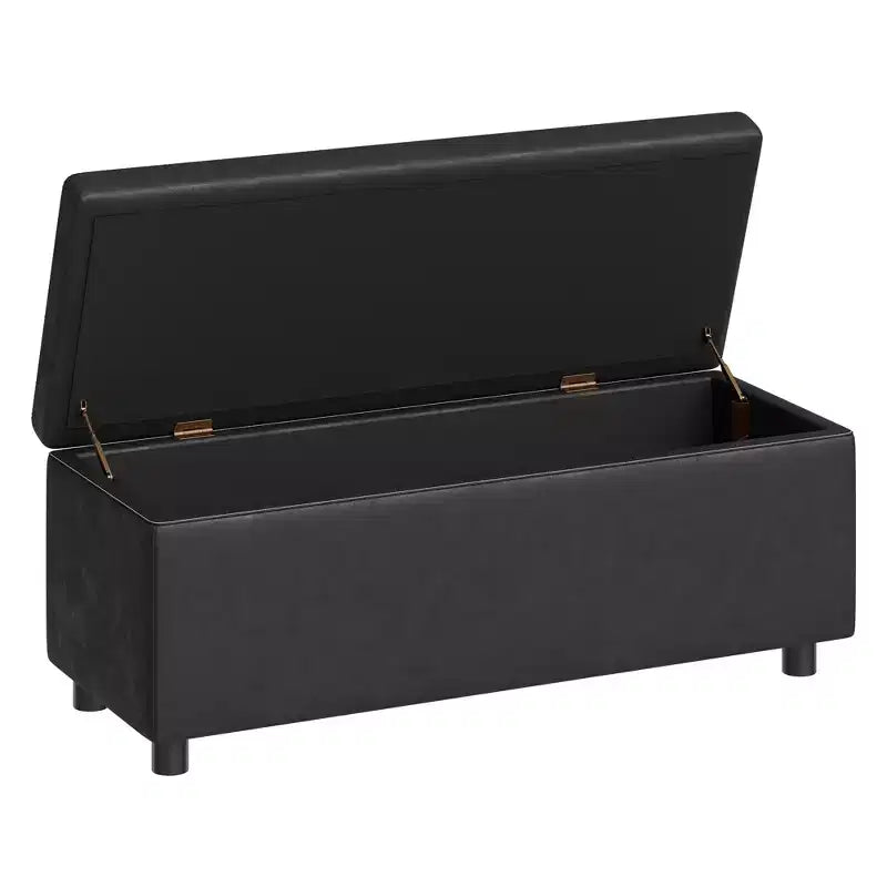 PU Leather Stool with PU+Yang Wood+Sponge+Plastic Construction, Storage Feature, Durable Plastic Footrest, Comfortable and Stylish