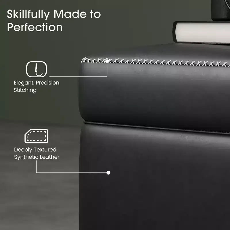 Tabouret en cuir PU avec structure en PU+bois de Yang+éponge+plastique, fonction de rangement, repose-pieds en plastique durable, confortable et élégant