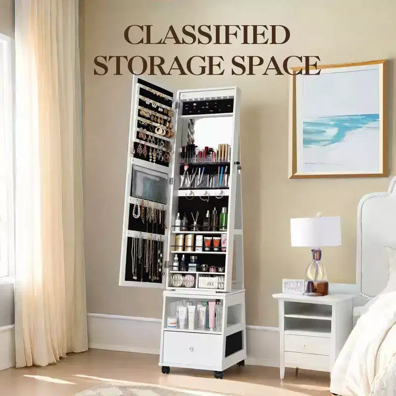 1 ENSEMBLE MDF Armoire à bijoux rotative à 360° avec fonction d'armoire à bijoux rotative
