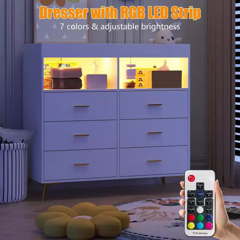 Commode à langer avec tiroirs, commode bébé avec plateau à langer, prise de courant, lumière LED et pieds métalliques, organisateur de nurserie station à langer