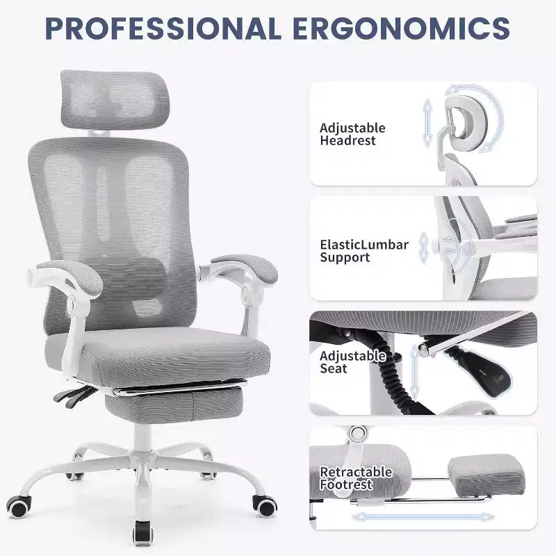 Chaise de bureau Acekool en maille avec repose-pieds, chaise de bureau ergonomique avec support lombaire, chaise d'ordinateur de direction réglable avec roulettes (plusieurs couleurs)