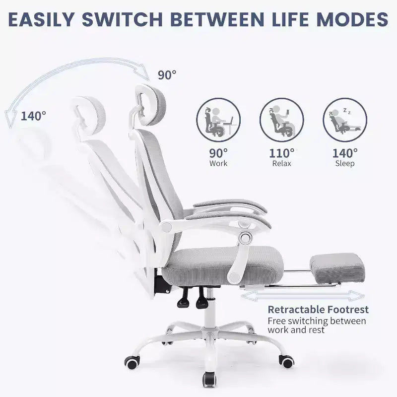 Chaise de bureau Acekool en maille avec repose-pieds, chaise de bureau ergonomique avec support lombaire, chaise d'ordinateur de direction réglable avec roulettes (plusieurs couleurs)
