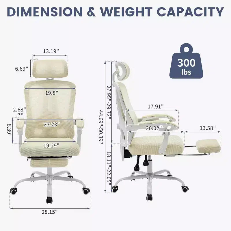 Chaise de bureau Acekool en maille avec repose-pieds, chaise de bureau ergonomique avec support lombaire, chaise d'ordinateur de direction réglable avec roulettes (plusieurs couleurs)