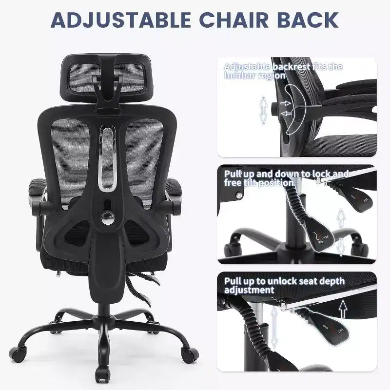 Chaise de bureau Acekool en maille avec repose-pieds, chaise de bureau ergonomique avec support lombaire, chaise d'ordinateur de direction réglable avec roulettes (plusieurs couleurs)