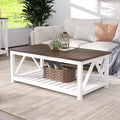 Summit Adventure 40 Farmhouse Coffee Table with Shelf - Rustic Vintage White Living Room Table