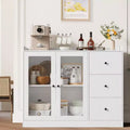 GustoWave Buffet Cabinet with Storage, 43 Modern Sideboard Kitchen Cabinet with Guardrail Design & Adjustable Shelves & 3 Drawers, Wood Buffet Table