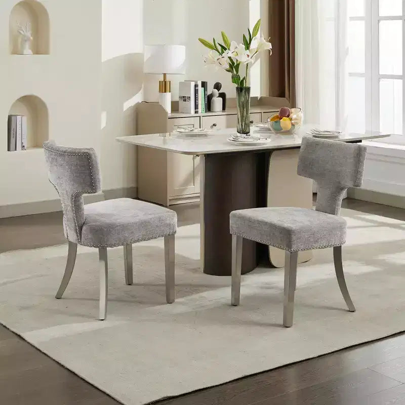 CLIHOME Lot de 2 chaises de salle à manger modernes du milieu du siècle, chaise d'appoint rembourrée en tissu chenille de style ferme, dossier incurvé