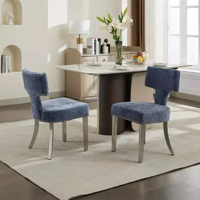 CLIHOME Lot de 2 chaises de salle à manger modernes du milieu du siècle, chaise d'appoint rembourrée en tissu chenille de style ferme, dossier incurvé