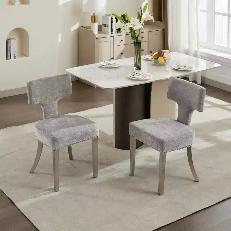 CLIHOME Lot de 2 chaises de salle à manger modernes du milieu du siècle, chaise d'appoint rembourrée en tissu chenille de style ferme, dossier incurvé