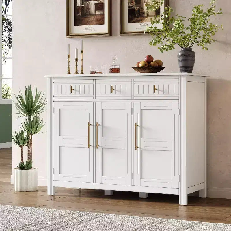 Christopher Knight Home Chasca 48'' Modern Acacia Wood Storage Cabinet with 3 Doors, 3 Drawers and Adjustable Shelves