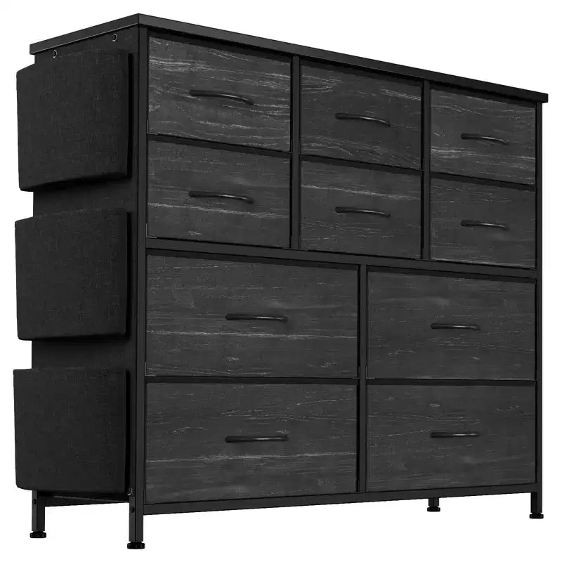 GustoWave Dresser for Bedroom, 10 Drawers Fabric Storage Drawer, Dressers & Chest of Drawers with Side Pockets, Hooks, Wood Tabletop