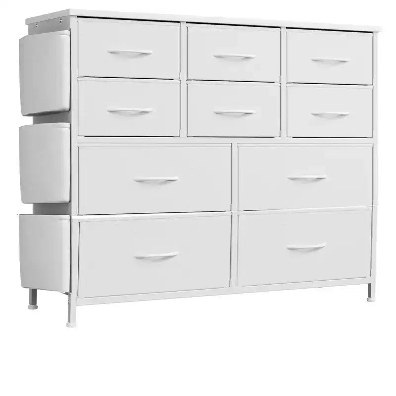 Commode GustoWave pour chambre à coucher, meuble de rangement en tissu à 10 tiroirs, commodes et chiffonniers avec poches latérales, crochets et plateau en bois