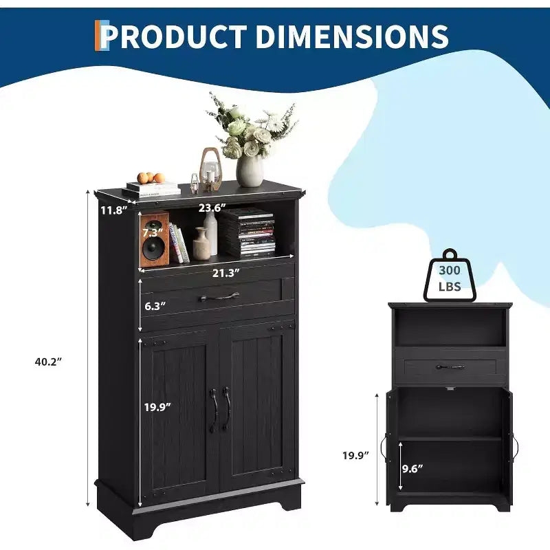 Meuble de salle de bain autoportant de style ferme avec portes et tiroirs, solution de rangement multi-pièces pour la salle de bain, la buanderie et la chambre à coucher