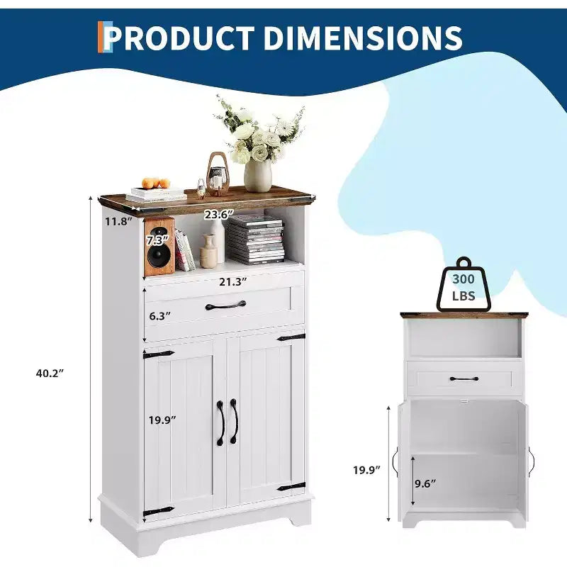 Meuble de salle de bain autoportant de style ferme avec portes et tiroirs, solution de rangement multi-pièces pour la salle de bain, la buanderie et la chambre à coucher