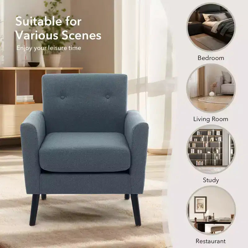 Fauteuil d'appoint en tissu GustoWave mi-siècle avec pieds en bois massif, fauteuil de salon rétro moderne avec assise plus épaisse pour le salon
