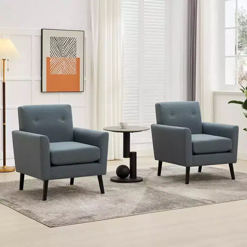 Fauteuil d'appoint en tissu GustoWave mi-siècle avec pieds en bois massif, fauteuil de salon rétro moderne avec assise plus épaisse pour le salon