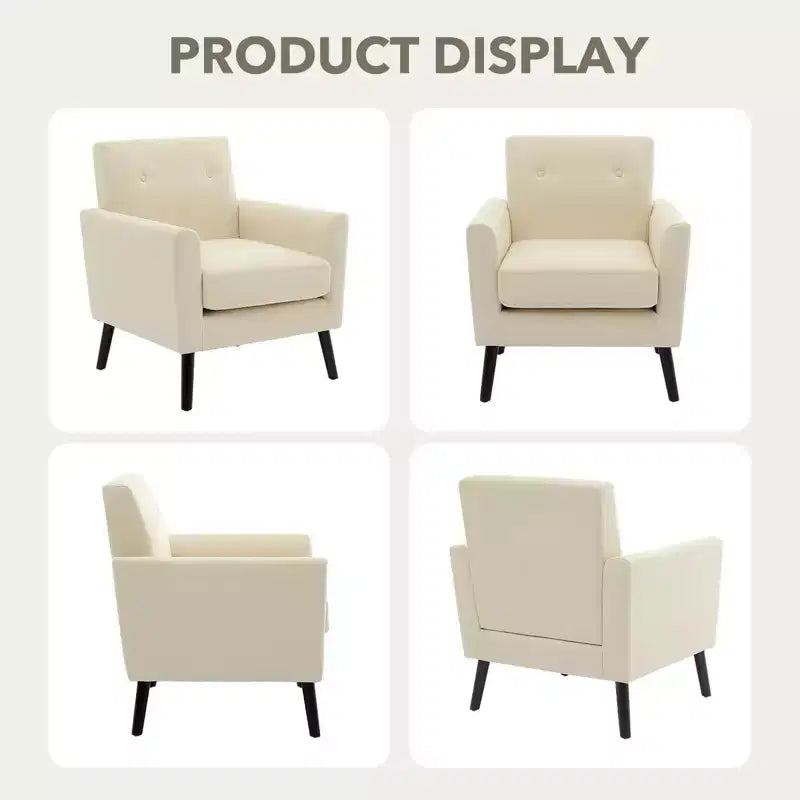 Fauteuil d'appoint en tissu GustoWave mi-siècle avec pieds en bois massif, fauteuil de salon rétro moderne avec assise plus épaisse pour le salon