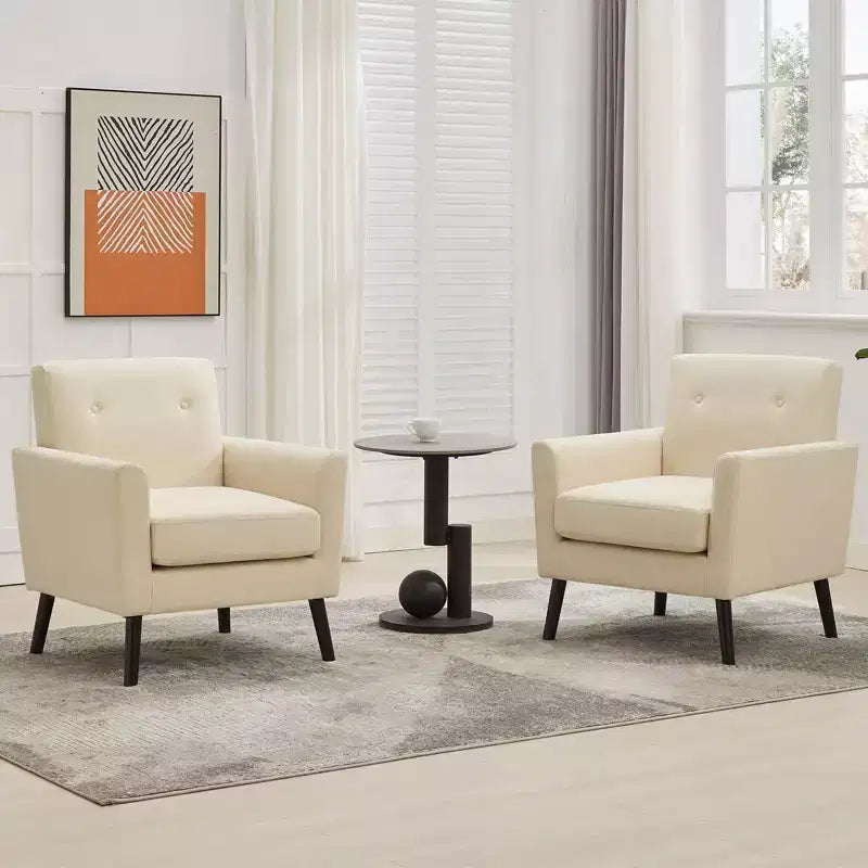 Fauteuil d'appoint en tissu GustoWave mi-siècle avec pieds en bois massif, fauteuil de salon rétro moderne avec assise plus épaisse pour le salon