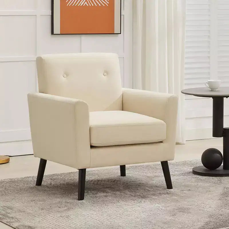 GustoWave Mid-Century Fabric Accent Chair with Solid Wood Legs, Modern Retro Lounge Chair with Thicker Seat for Living Room