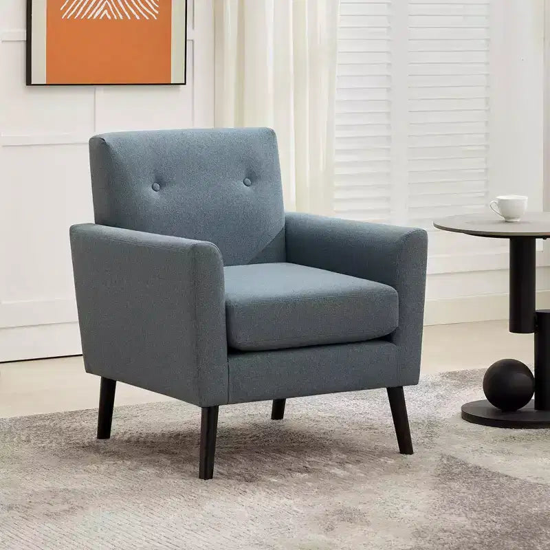 Fauteuil d'appoint en tissu GustoWave mi-siècle avec pieds en bois massif, fauteuil de salon rétro moderne avec assise plus épaisse pour le salon