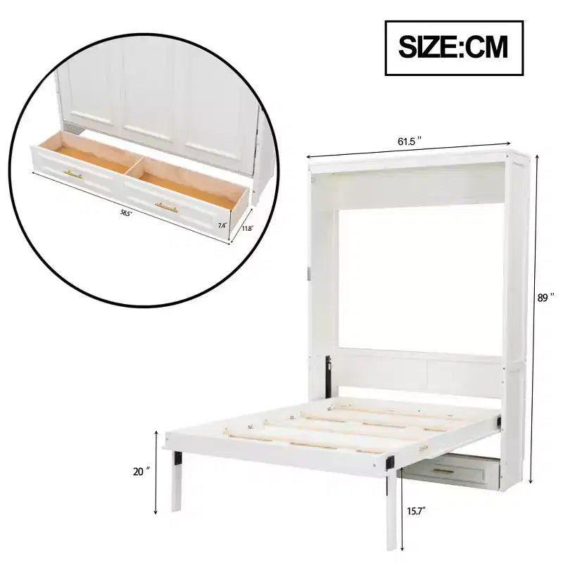 Lit escamotable pleine grandeur minimaliste Whisen avec 2 tiroirs - Beige