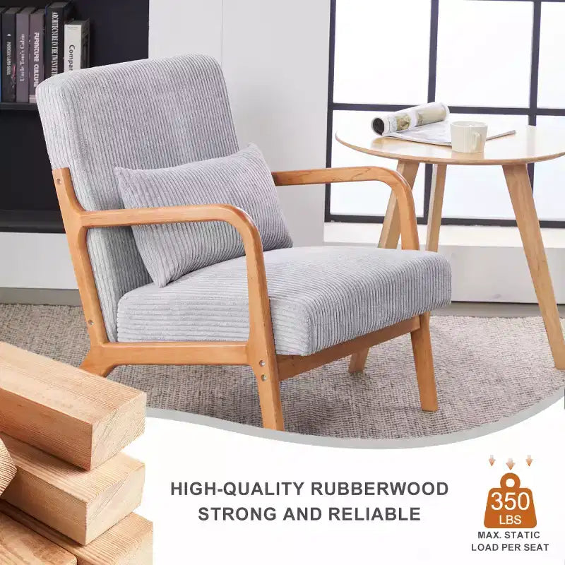 Zeus & Ruta Fauteuil d'appoint rembourré de style moderne du milieu du siècle avec oreiller et cadre en bois massif