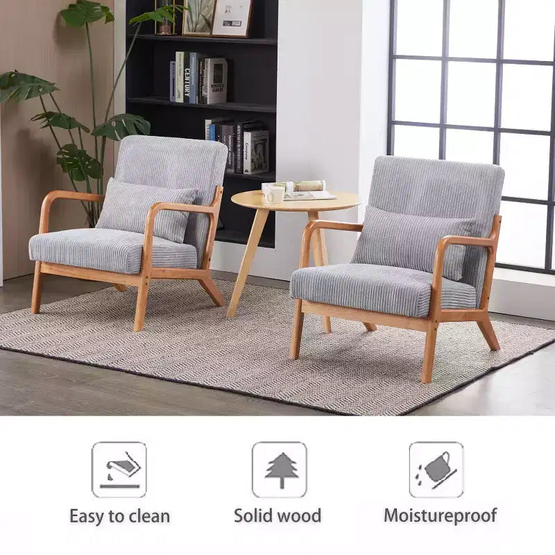 Zeus & Ruta Fauteuil d'appoint rembourré de style moderne du milieu du siècle avec oreiller et cadre en bois massif