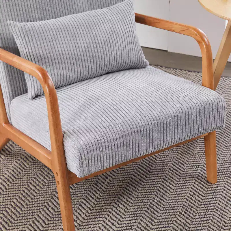 Zeus & Ruta Fauteuil d'appoint rembourré de style moderne du milieu du siècle avec oreiller et cadre en bois massif