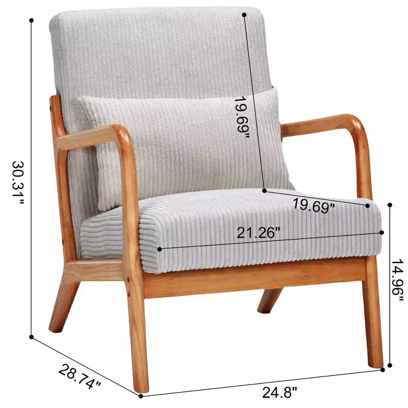 Zeus & Ruta Fauteuil d'appoint rembourré de style moderne du milieu du siècle avec oreiller et cadre en bois massif