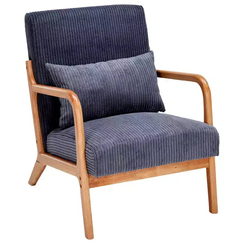 Zeus & Ruta Fauteuil d'appoint rembourré de style moderne du milieu du siècle avec oreiller et cadre en bois massif