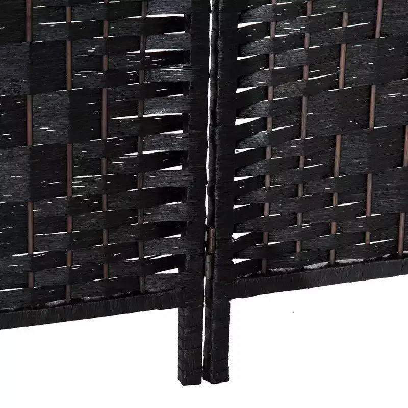 MAYEERTY Paravent 4 Panneaux Tressage Osier Noir Hauteur 1,8 m