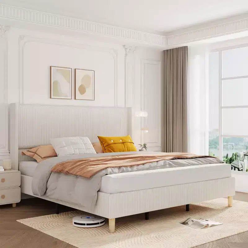 Corduroy Fabric Bed - 1 Splint with Sponge, Corduroy Fabric Soft Pack Headboard, Protective Wing, High Bed Head