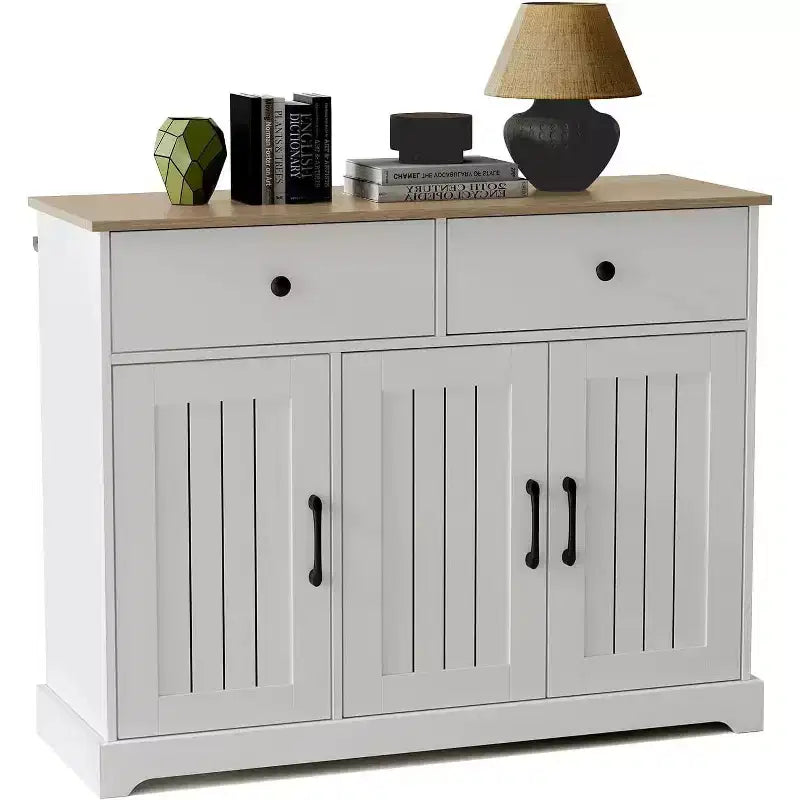 Modern Farmhouse Kitchen Storage Cabinet with 42-Inch Width, Sideboard Buffet with Drawers, Adjustable Shelves and Doors, For Living and Dining Room