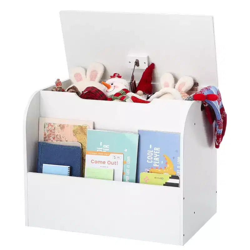 29.5 Organisateur de Rangement de Jouets Moderne pour Enfants, Coffre à Jouets avec Charnière de Sécurité et Étagère Frontale, Caisse de Rangement pour Garçons et Filles - Montage Facile (Blanc)