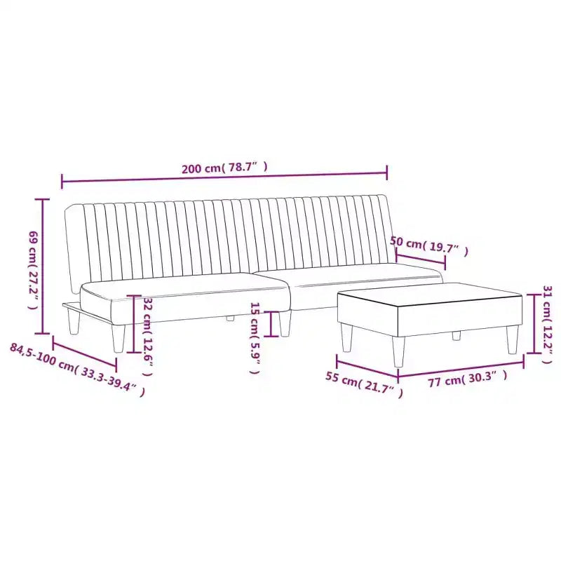 vidaXL Ensemble canapé 2 places velours gris foncé - Canapé-lit convertible moderne avec repose-pieds, Revêtement doux, Grand espace d'assise/de couchage, Pieds robustes