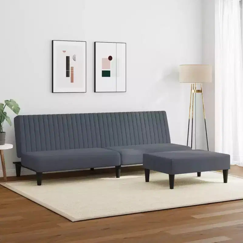 vidaXL Ensemble canapé 2 places velours gris foncé - Canapé-lit convertible moderne avec repose-pieds, Revêtement doux, Grand espace d'assise/de couchage, Pieds robustes